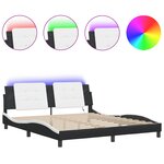 vidaXL Cadre de lit avec lumières LED noir blanc 180x200 cm similicuir
