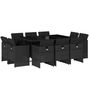 vidaXL Ensemble à manger de jardin 11 Pièces coussins noir résine tressée