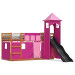 vidaXL Lit superposé avec toboggan et rideaux rose 90x200 cm