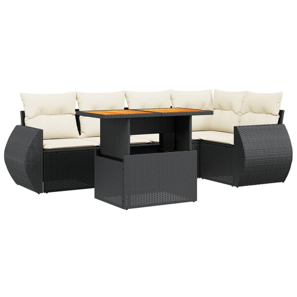 vidaXL Salon de jardin 6 Pièces avec coussins noir résine tressée