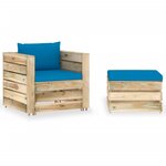 vidaXL Salon de jardin 2 Pièces avec coussins Bois imprégné de vert