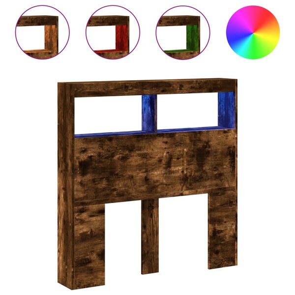 vidaXL Armoire tête de lit avec LED chêne fumé 100x17x102 cm