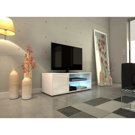 KORA Meuble TV avec éclairage LED - Contemporain - llaqué blanc - L 100 cm  - La Poste