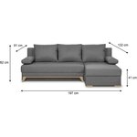 Canapé d'angle convertible - Tissu Gris - 197 x 91/132 x 82 cm - TEIJO