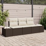 vidaXL Ensemble de Canapé de Jardin 3 pièces avec Coussins en Poly Rotin Marron