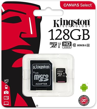 Carte mémoire Micro Secure Digital (micro SD) Kingston Canvas Select 128 Go  SDHC Class 10 avec adaptateur - La Poste
