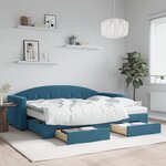vidaXL Lit de jour avec gigogne et tiroirs bleu 80x200 cm velours