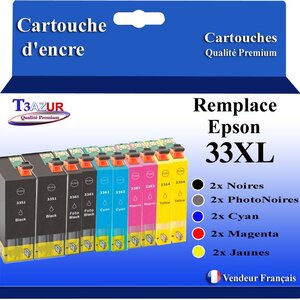T3AZUR - 10x Cartouches Compatibles avec Epson 33XL 33 XL remplace Epson Expression Premium XP-7100 XP-540 XP-530 XP-830 XP-900 XP-640 XP-630 XP-635 XP-645