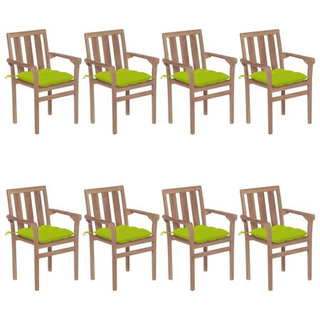 vidaXL Chaises de jardin empilables avec coussins 8 Pièces Teck solide