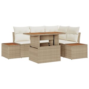vidaXL Ensemble de salle à manger de jardin de 5 pièces avec coussins Beige en poly rattan et acacia