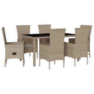 vidaXL Ensemble à manger de jardin et coussins 7 Pièces beige poly rotin