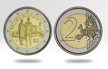 Pièce de monnaie 2 euro commémorative Italie 2022 – Police
