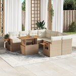 vidaXL Salon de jardin avec coussins 9 Pièces beige résine tressée