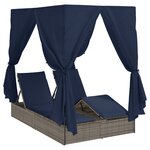 vidaXL Double Lit de Détente Set de 2 Gris et Bleu Marine Rattan Grand