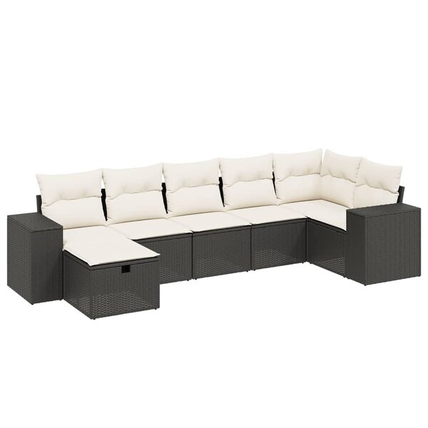 vidaXL Salon de jardin 7 Pièces avec coussins noir résine tressée