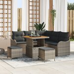 vidaXL Ensemble de Canapé de Jardin de 8 Pièces avec Coussins Gris en Rattan Poly Acacia