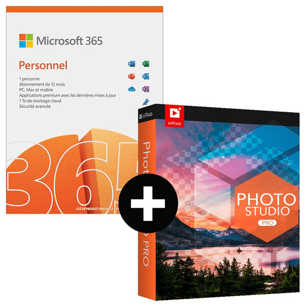 Microsoft 365 personnel + inpixio photo studio 12 pro - abonnement 1 an - a télécharger