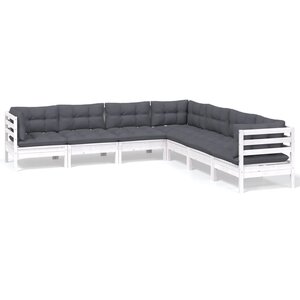 vidaXL Salon de jardin 7 Pièces avec coussins blanc bois de pin massif