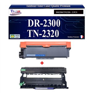Kit Tambour+Toner compatibles avec Brother TN2320  DR2300 pour Brother DCP-L2500D   L2520DW   L2540DN   L2560DW - 2 600 pages - T3AZUR