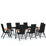 vidaXL Ensemble à manger de jardin 9 Pièces Noir