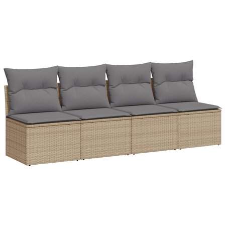 vidaXL Canapé de jardin avec coussins 4 places beige résine tressée