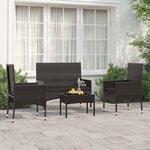 vidaXL Salon de jardin 4 Pièces avec coussins Noir Résine tressée