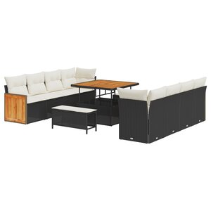 11 pièces ensemble de canapé de jardin avec coussins noir en rotin