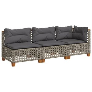vidaXL Canapé de jardin avec coussins 3 places gris résine tressée