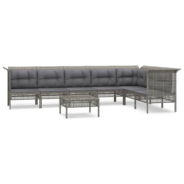 vidaXL Salon de jardin 8 Pièces avec coussins Gris Résine tressée