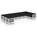 vidaXL Salon de jardin 10 Pièces avec coussins Blanc Bois de pin massif