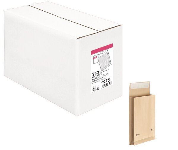 Lot de 250 pochettes kraft armée 229x324 avec Soufflets de 30mm