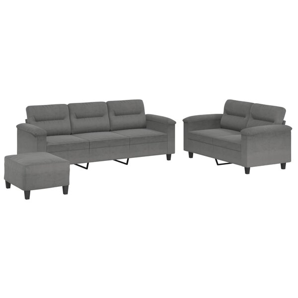 vidaXL Ensemble de canapés 3 Pièces coussins gris foncé tissu microfibre