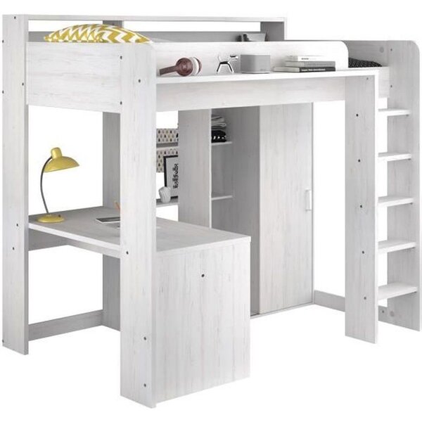 Lit combiné mezzanine enfant - Décor Pin Petterson - Sommier inclus - 90 x 200 cm
