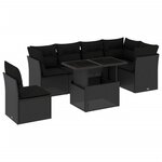 vidaXL Salon de jardin 7 Pièces avec coussins noir résine tressée
