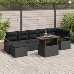Ensemble de canapés de jardin de 8 pièces avec coussins noir poly rattan acacia