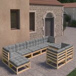 vidaXL Salon de jardin 9 Pièces avec coussins Bois de pin massif