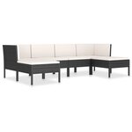 vidaXL Salon de jardin 6 Pièces avec coussins résine tressée noir