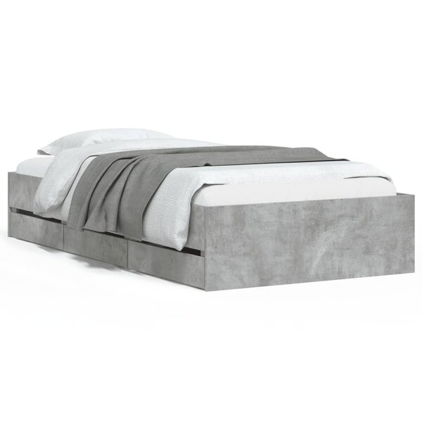 vidaXL Cadre de lit et tiroirs gris béton 90x190 cm bois d'ingénierie