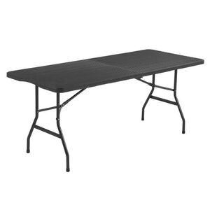 Table de reception pliante 8 personnes 180x74 x73.5cm- Structure en acier et Plateau en Polyéthylene - aspect résine tressée- Noir