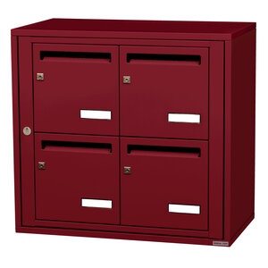 Bloc collectif leabox.com 2x2 grade 3 simple face intérieur mural Rouge pourpre RAL 3004 finition brillante