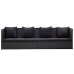 Lit de jardin avec coussin et oreiller résine tressée noir 02_0011999