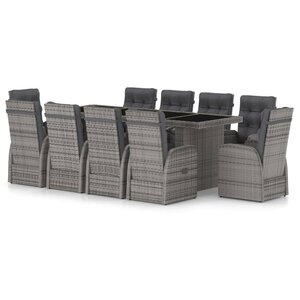 vidaXL Salon de jardin 11 Pièces avec coussins Résine tressée Gris