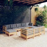 vidaXL Salon de jardin 10 Pièces avec coussins gris bois de pin massif