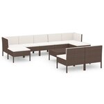 vidaXL Salon de jardin 10 Pièces avec coussins Résine tressée Marron