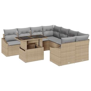 vidaXL Ensemble de canapé de jardin 9 Pièces Beige Poly rotin