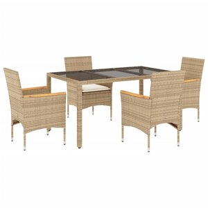vidaXL Ensemble à manger de jardin et coussins 5 Pièces beige rotin verre