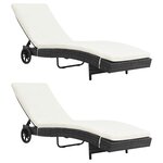 vidaXL Chaises longues lot de 2 avec roues et coussins Résine tressée