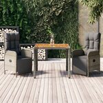 vidaXL Ensemble à manger de jardin 3 Pièces coussins gris résine tressée