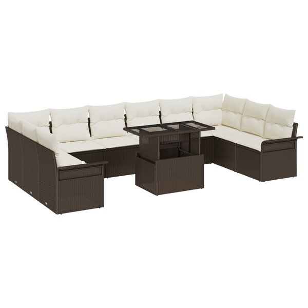 vidaXL Ensemble de canapés de jardin 11 pièces avec coussins en rattan poly marron