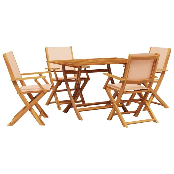 vidaXL Ensemble à manger de jardin 5 Pièces beige tissu et bois massif